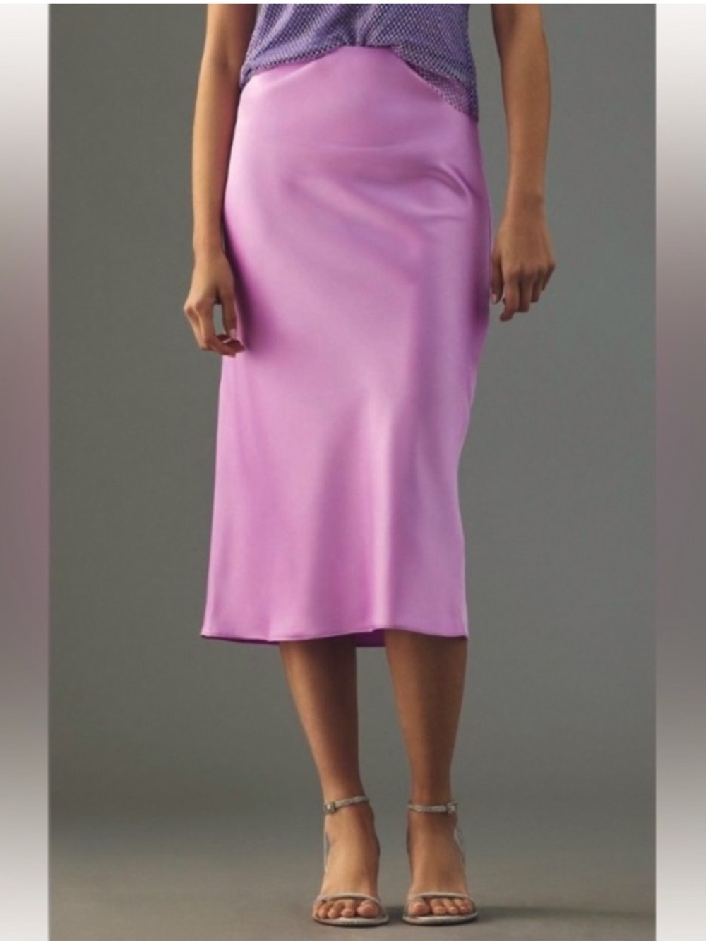 Anthropologie Lilac Satin Midi Skirt
